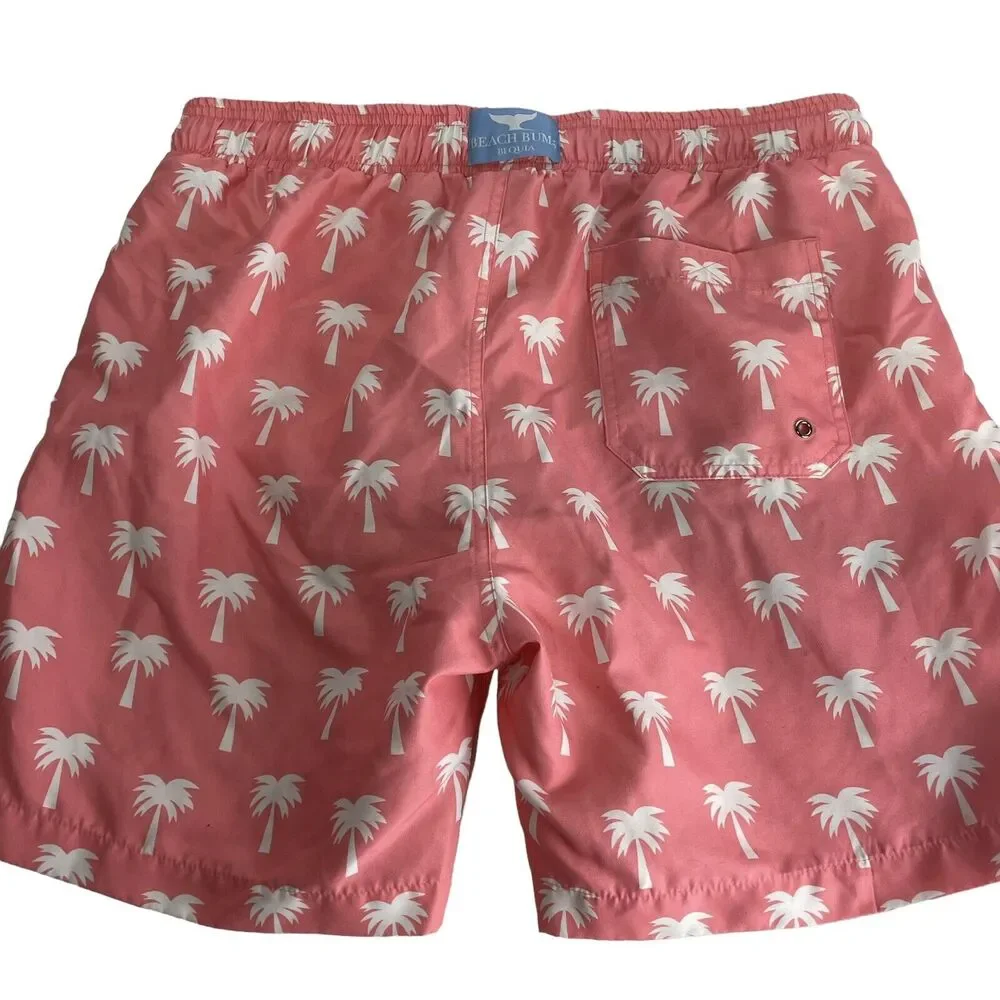 beach bums bequia pink palm tree print swim trunks shorts Size L